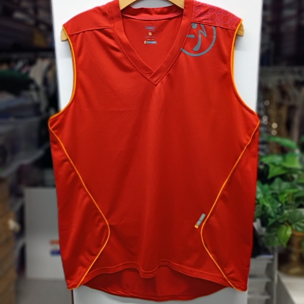 Zumba Fitness Red and Orange Rash Guard with Quick-Dry Fabric